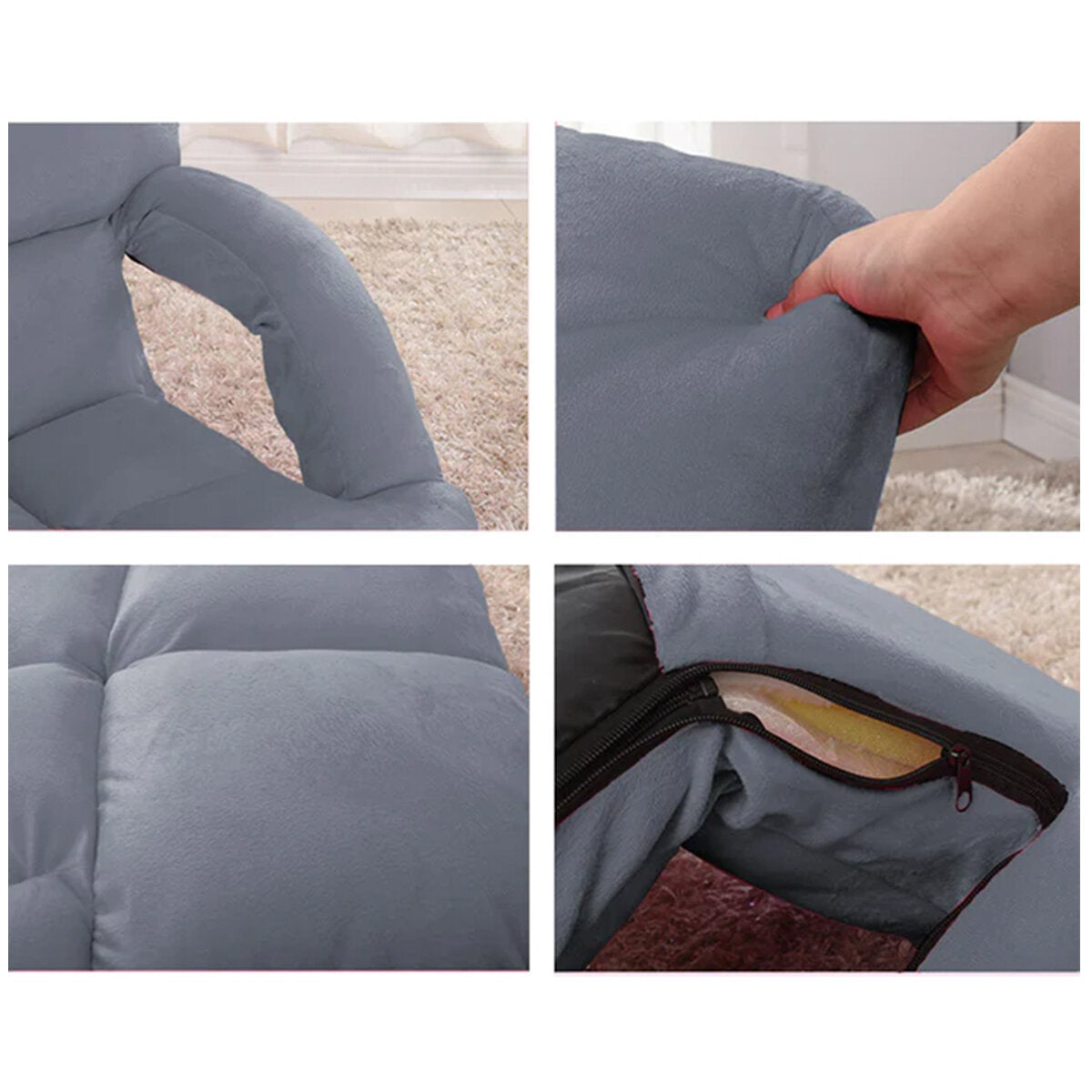 Grey Foldable Floor Recliner Chair with Adjustable Backrest & Soft Padding