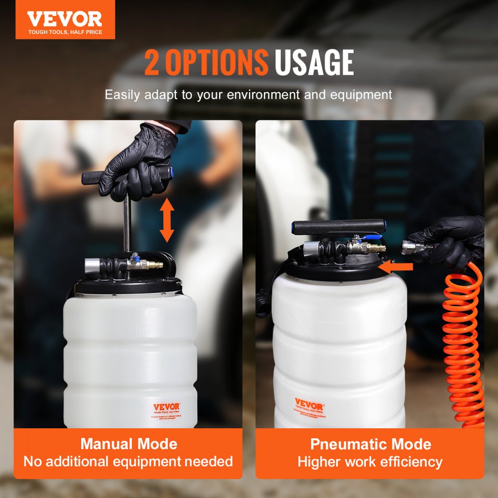 VEVOR Fluid Extractor, 15 Liters Capacity, Pneumatic/Manual Oil Changer Vacuum Fluid Extractor with Dipstick and Liquid Suction Hose, Oil Extractor Change Pump for Automotive Fluids Vacuum Evacuation