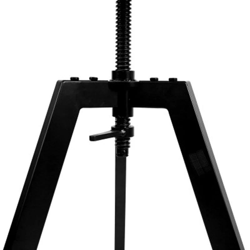 Industrial Dining Table Elm Wood Top Dark Brown & Black Adjustable Height Tripod