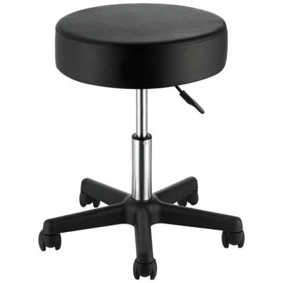 Round Rolling Stool, Rolling Stool with Wheels PU Leather Height Adjustable, Swivel Stools Chair for Office, Tatoo, Medical, Bar, Massage, Salon, Black