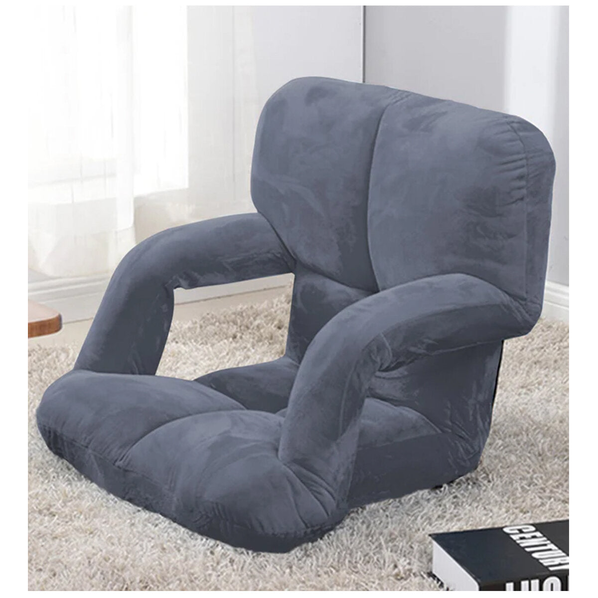 Grey Foldable Floor Recliner Chair with Adjustable Backrest & Soft Padding
