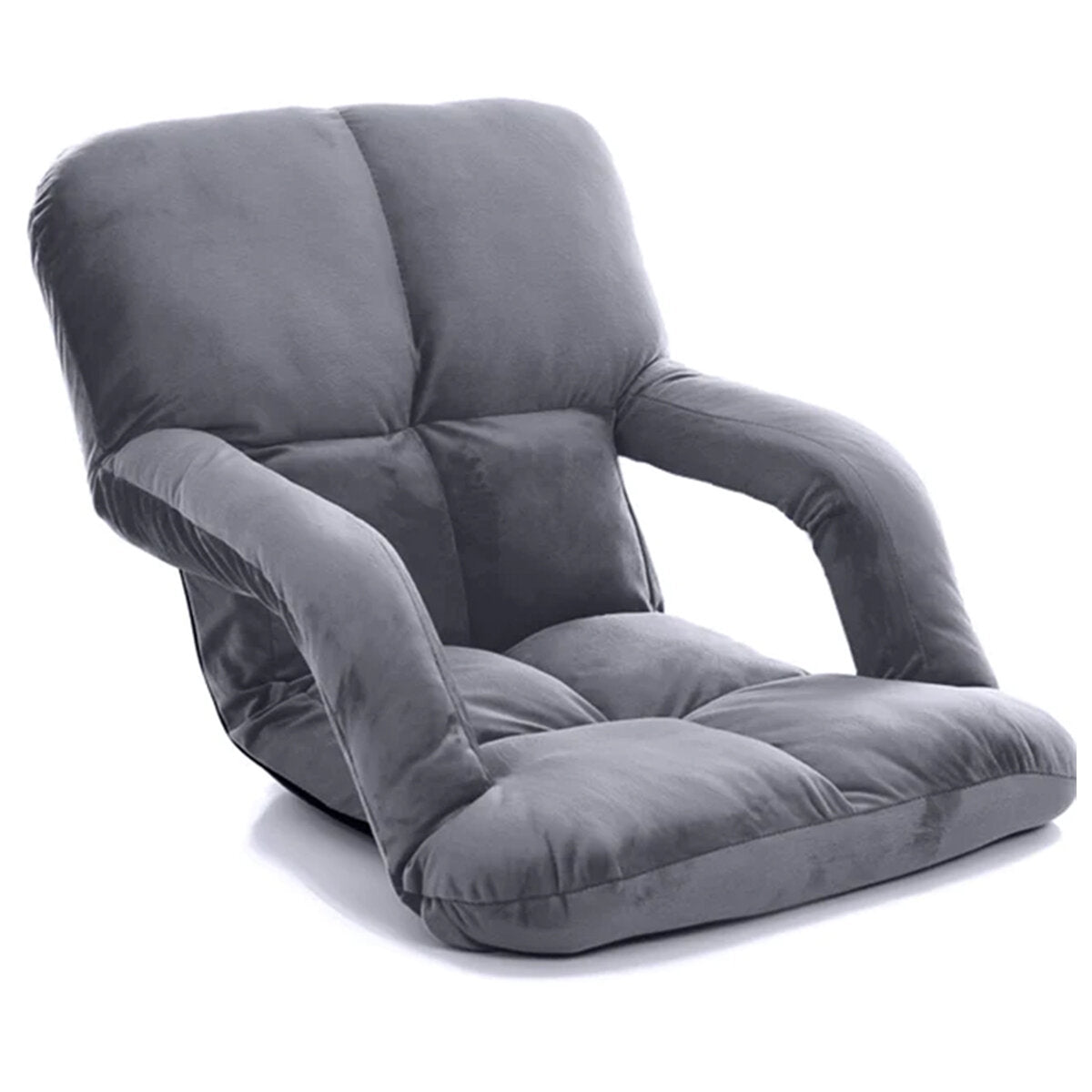 Grey Foldable Floor Recliner Chair with Adjustable Backrest & Soft Padding
