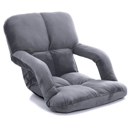Grey Foldable Floor Recliner Chair with Adjustable Backrest & Soft Padding